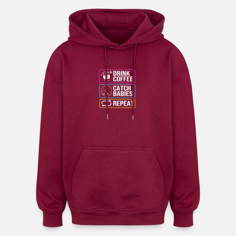 Hebamme - Oversized Unisex Hoodie - Burgunderrot