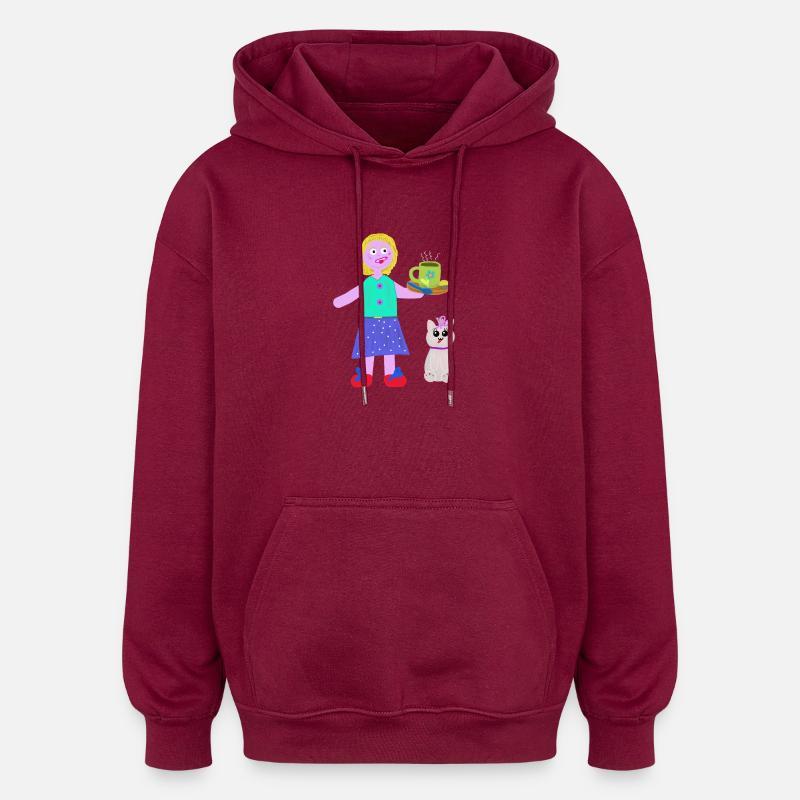 Fille joyeuse Café Praliné Chat - Sweat à capuche oversize unisexe - bordeaux