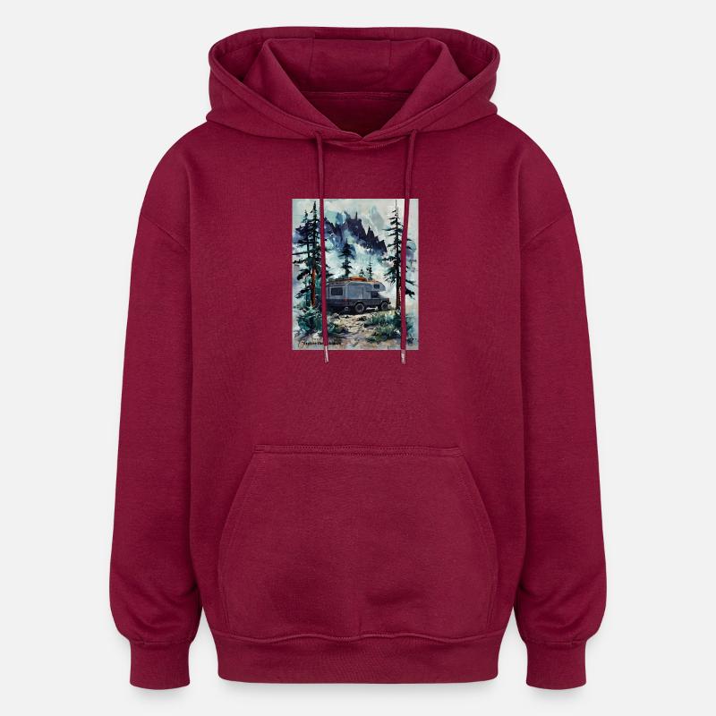 Erkunde den Unknown Forest Camper - Oversized Unisex Hoodie - Burgunderrot