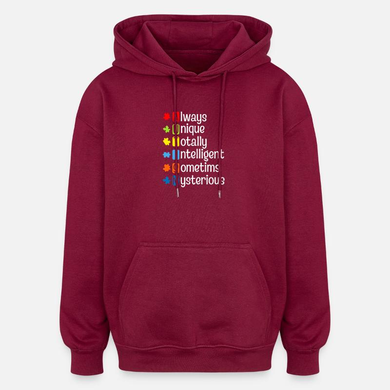 Autism Puzzle Pride: Einzigartige Köpfe - Oversized Unisex Hoodie - Burgunderrot