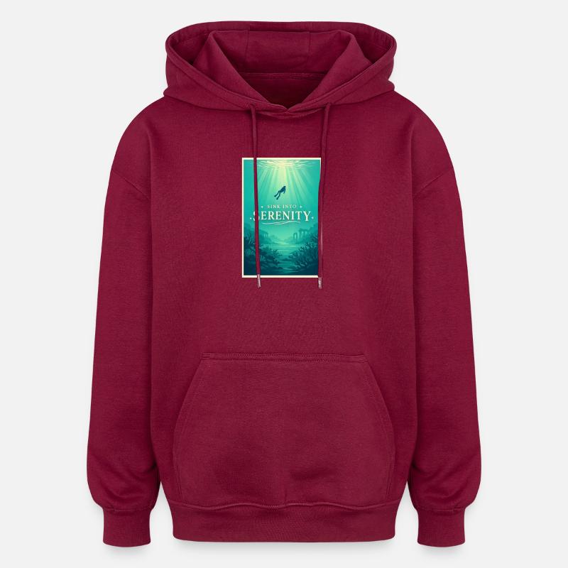 Immerse yourself in peace | Diving - Oversized Unisex Hoodie - burgundy