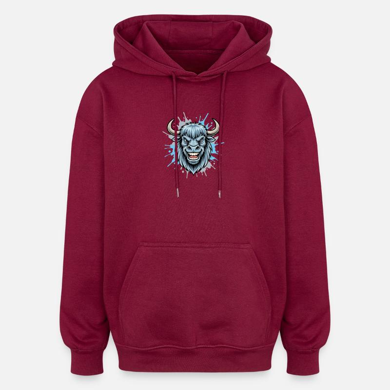 Blauer Bison Kopf Spritzer - Oversized Unisex Hoodie - Burgunderrot