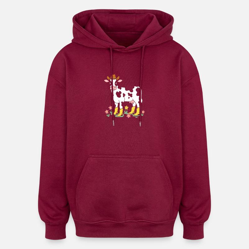 Vache style cowboy avec bottes - Sweat à capuche oversize unisexe - bordeaux