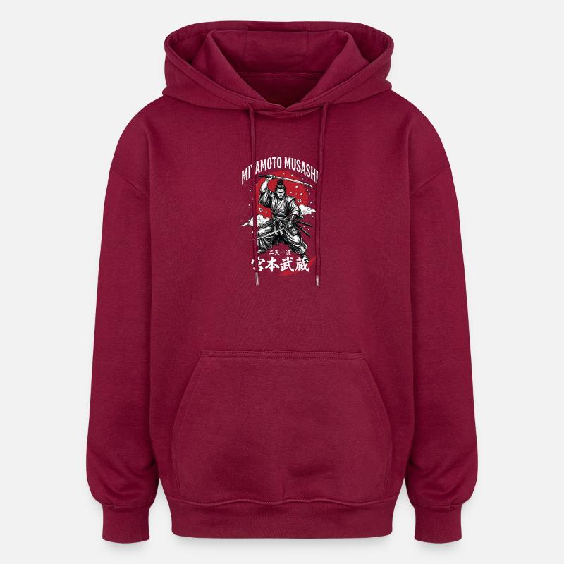 Miyamoto Musashi Samurai Motiv - Oversized Unisex Hoodie - Burgunderrot