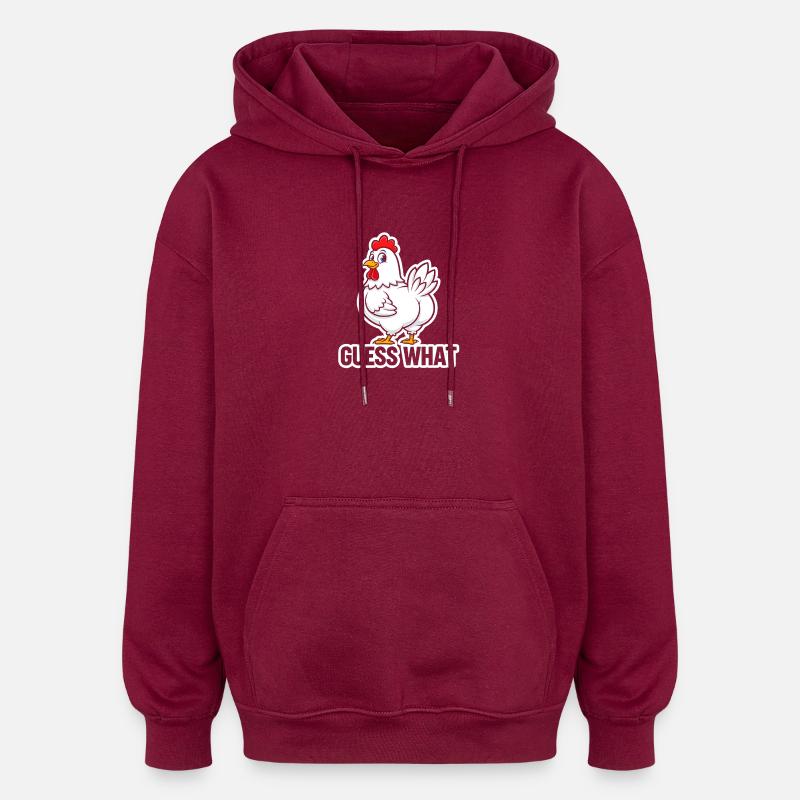 Guess What Chicken Cartoon Tee - Oversized Unisex Hoodie - burgundy
