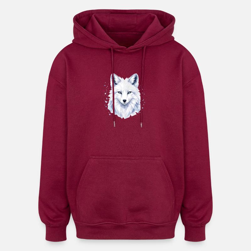 Arctic Fox Polygon Design - Oversized Unisex Hoodie - burgundy