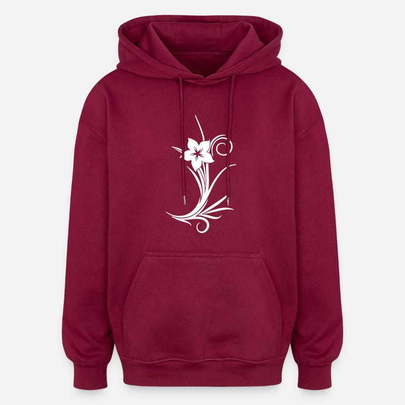 Flower circle white left - Oversized Unisex Hoodie - burgundy