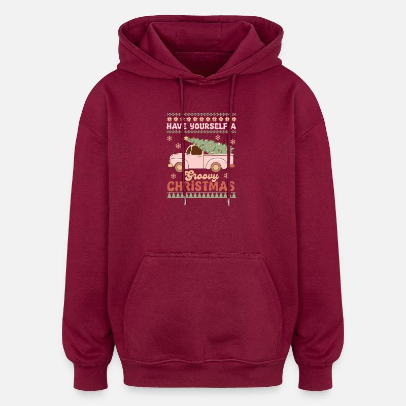 Pull de Noël moche - Sweat à capuche oversize unisexe - bordeaux