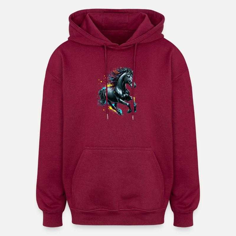 Pferd - Oversized Unisex Hoodie - Burgunderrot