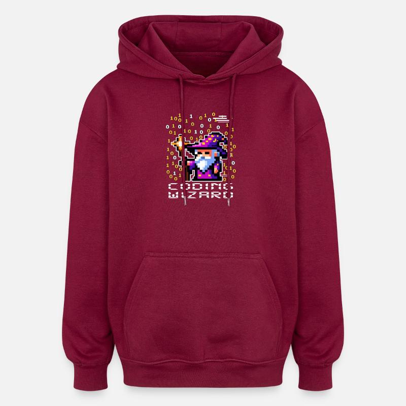 Wizard Pixel Code - Oversized Unisex Hoodie - burgundy