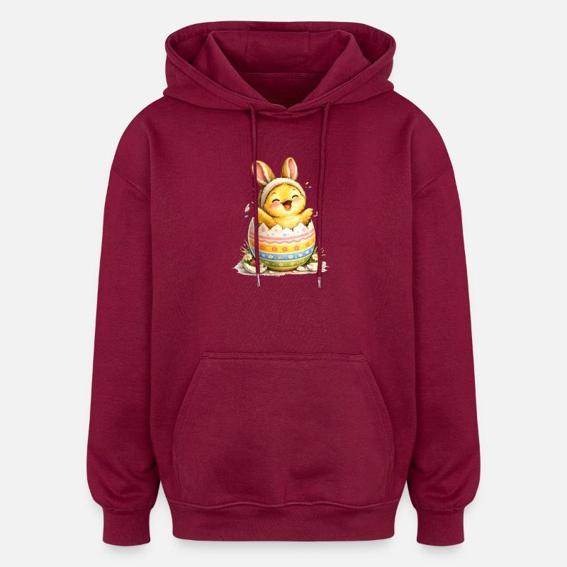 Tipu, jolla on pupunkorvat pääsiäismunassa - Unisex oversize huppari - burgundin punainen