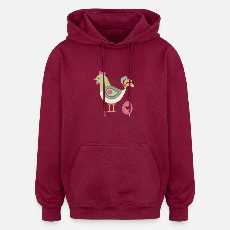 Hen with egg - Oversized Unisex Hoodie - burgundy