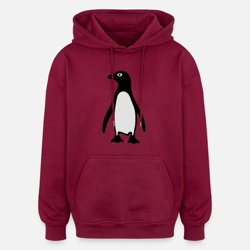 Pinguin - Oversized Unisex Hoodie - Burgunderrot