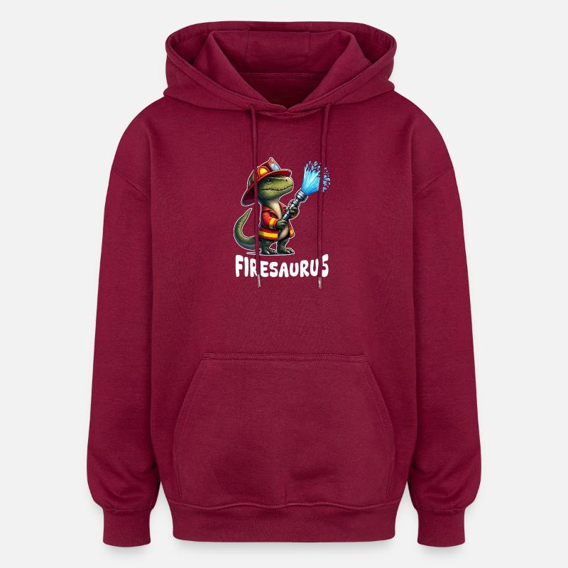 Firesaurus Feuerwehrmann Maskottchen - Oversized Unisex Hoodie - Burgunderrot