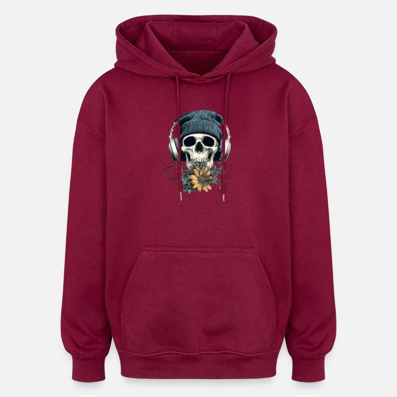 Crâne avec casque et fleurs - Sweat à capuche oversize unisexe - bordeaux