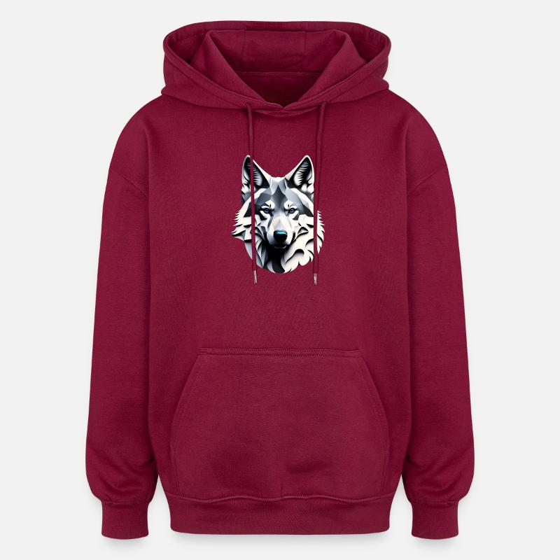 Wolf with blue eyes - Oversized Unisex Hoodie - burgundy