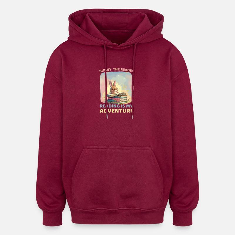 Read Adventures with Rabbits - Oversized Unisex Hoodie - burgundy
