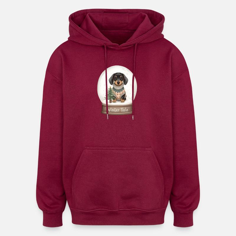 Dackel in Schneekugel – Winter Tale - Oversized Unisex Hoodie - Burgunderrot