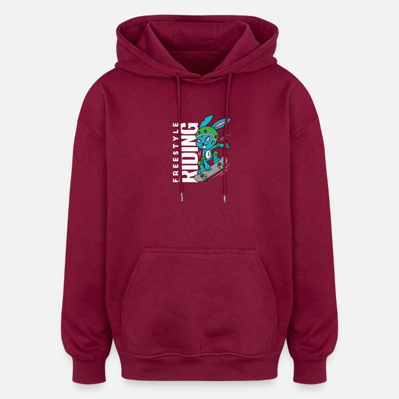 Lapin Rebel - Freestyle Riding Skateboard - Sweat à capuche oversize unisexe - bordeaux