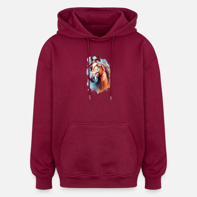 Conception du cheval Aqaurell - Sweat à capuche oversize unisexe - bordeaux