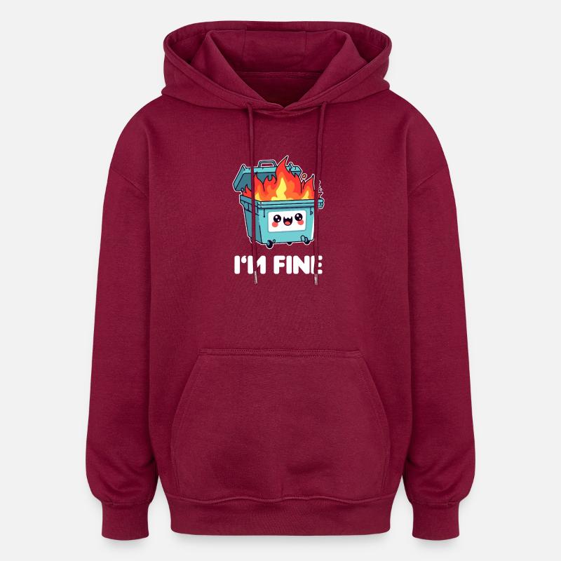 Kawaii Brennender Mülleimer - Oversized Unisex Hoodie - Burgunderrot