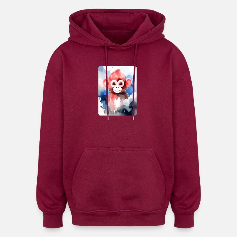 Kleiner Affe (Porträt) (Rotbraun) - Oversized Unisex Hoodie - Burgunderrot