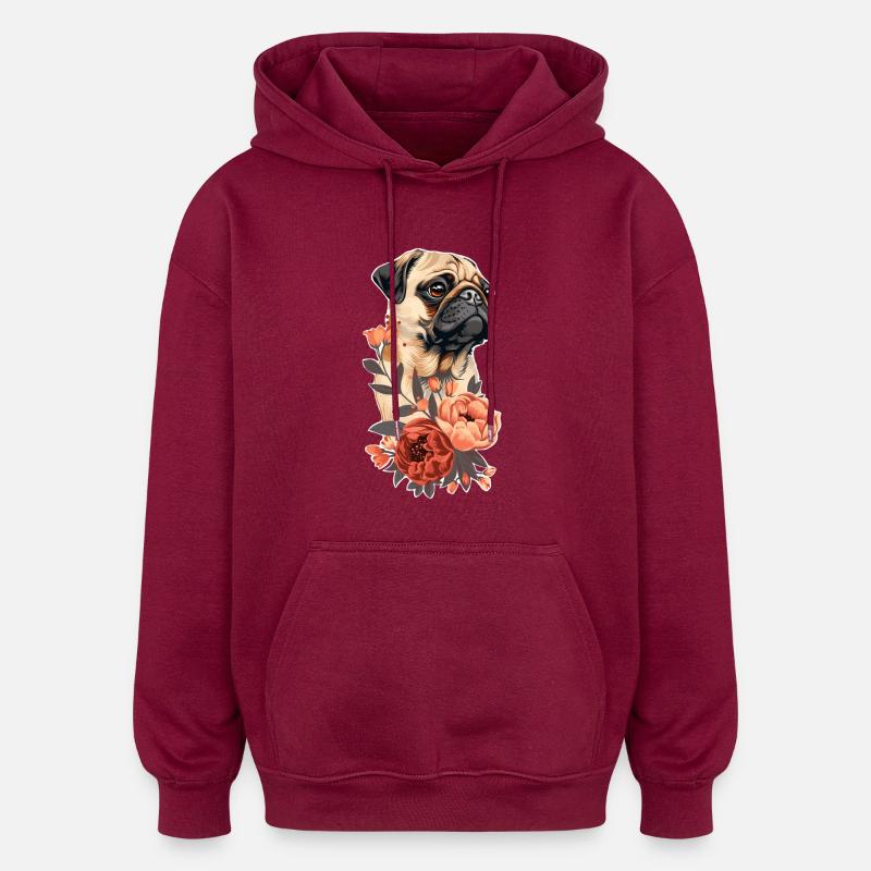 Carlin aux fleurs - Sweat à capuche oversize unisexe - bordeaux