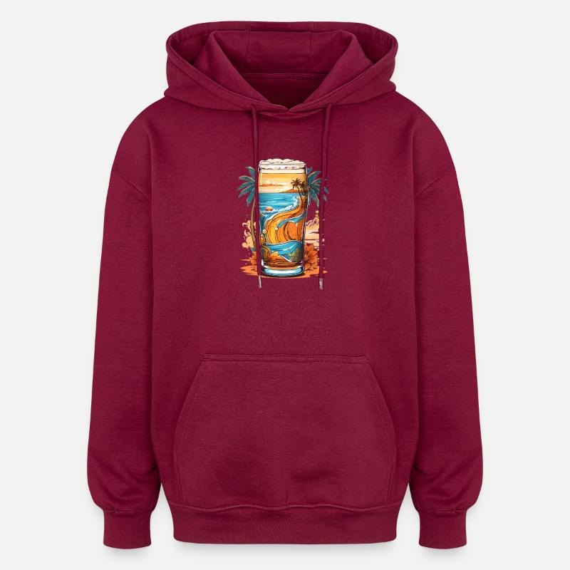 Bière de plage - Sweat à capuche oversize unisexe - bordeaux