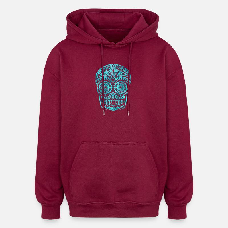 Calavera mexicana turquesa - Sweat à capuche oversize unisexe - bordeaux