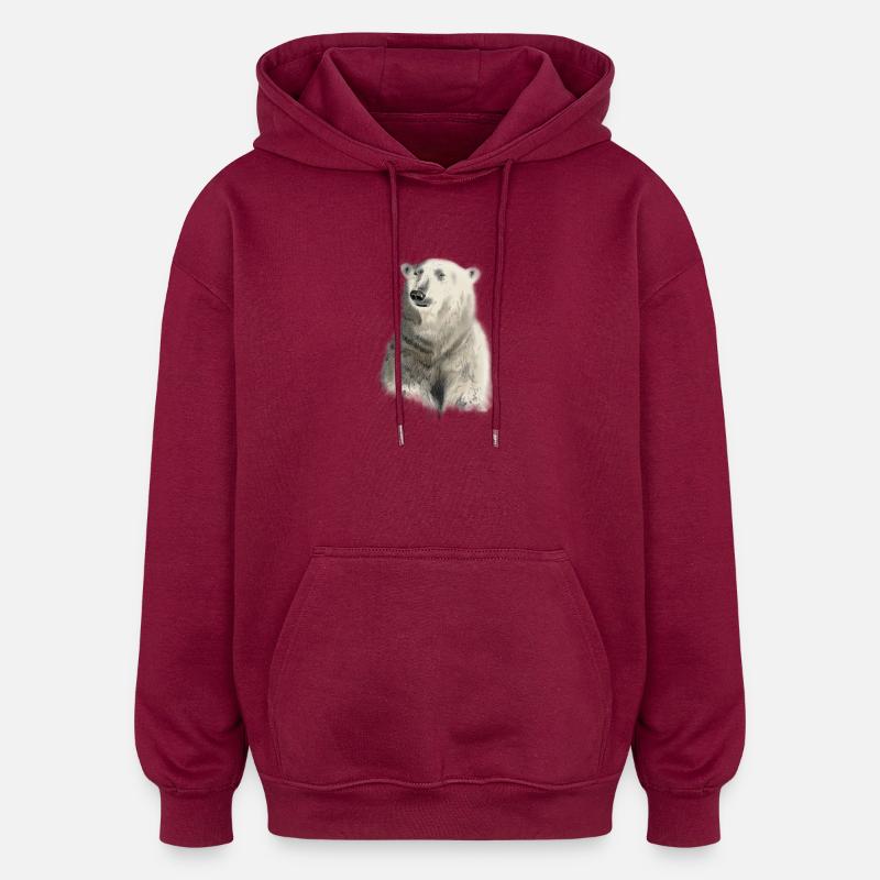 ours blanc - Sweat à capuche oversize unisexe - bordeaux