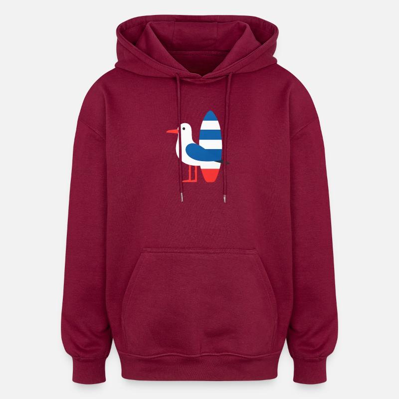 Möwe mit Surfbrett - Oversized Unisex Hoodie - Burgunderrot
