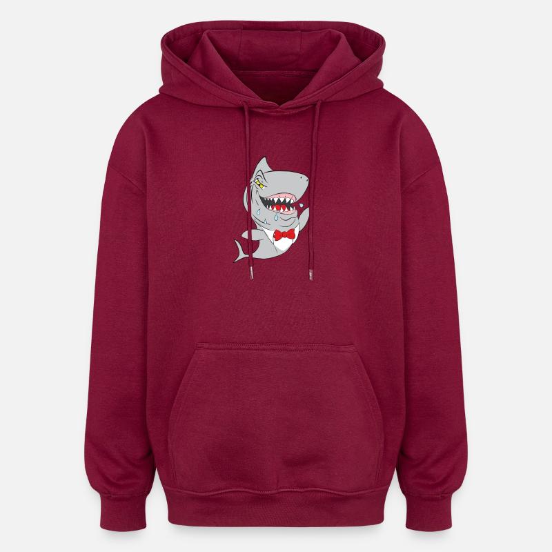 Shark snap shark with red bow tie - Oversized Unisex Hoodie - burgundy
