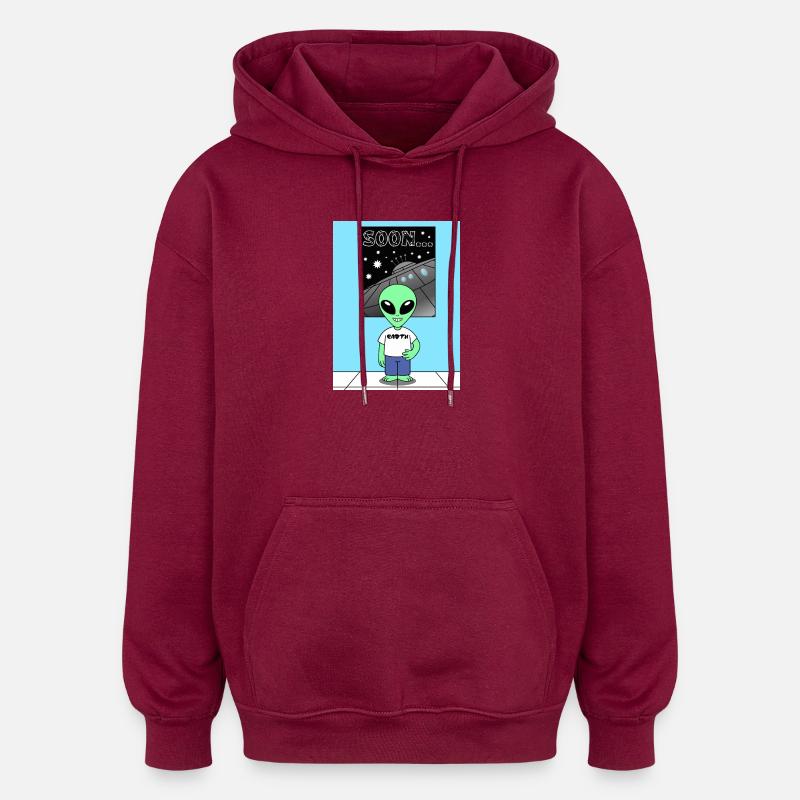 Alien devant le vaisseau spatial Terre - Sweat à capuche oversize unisexe - bordeaux