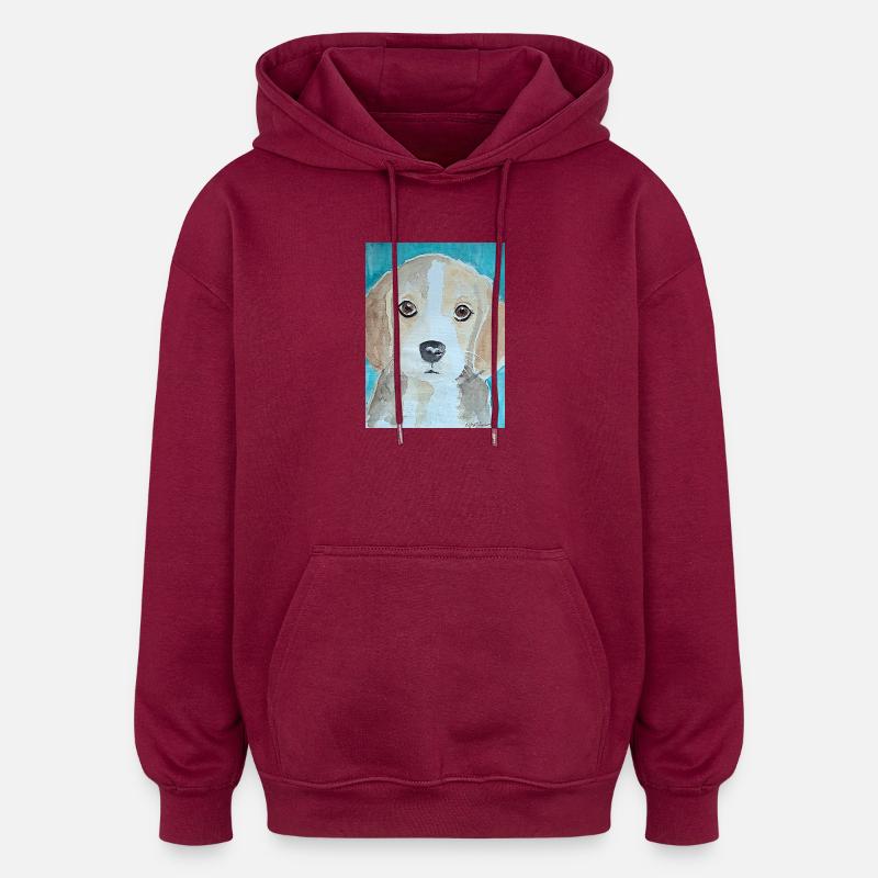 Chiot Beagle, aquarelle - Sweat à capuche oversize unisexe - bordeaux