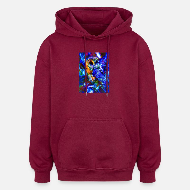 Chouette néon en lumière psychédélique - Sweat à capuche oversize unisexe - bordeaux