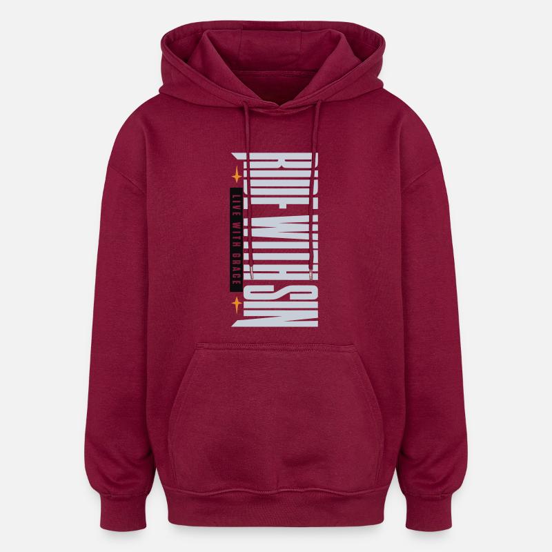 Sinners Live With Grace - Oversized Unisex Hoodie - Burgunderrot