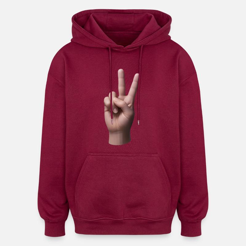 PEACE HAND #2 - peace & love - Sweat à capuche oversize unisexe - bordeaux