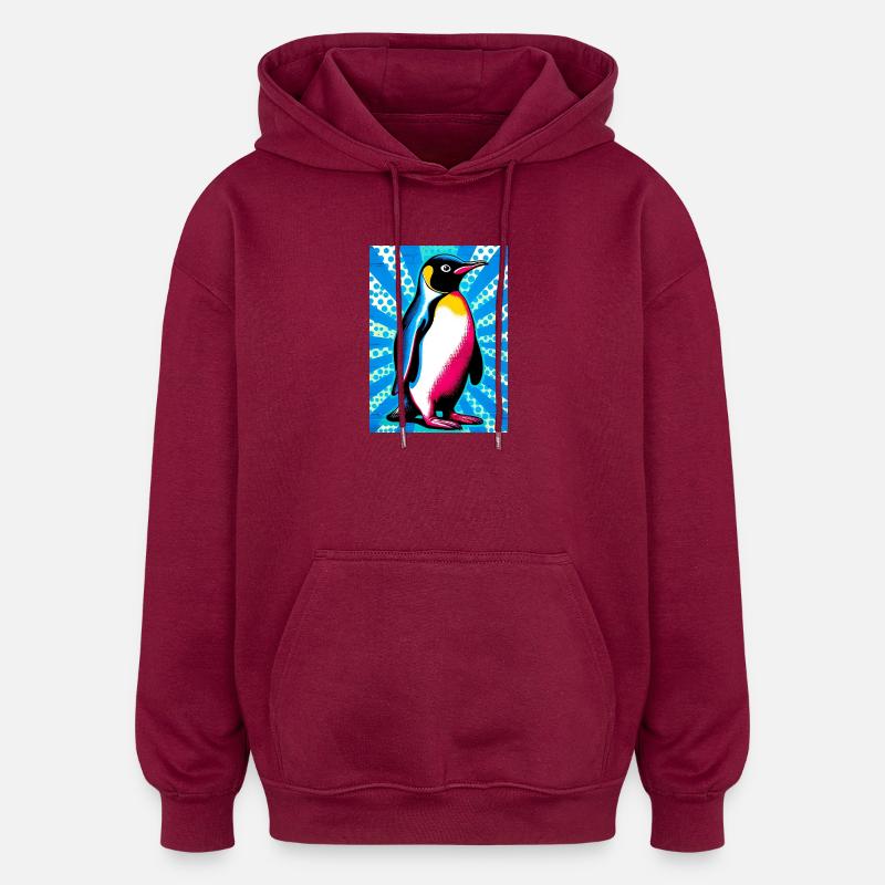 Pinguin - Oversized Unisex Hoodie - Burgunderrot