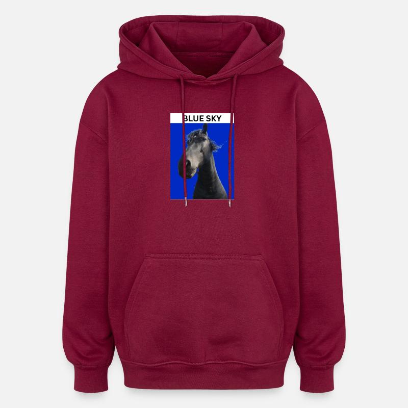 Ciel bleu et cheval - Sweat à capuche oversize unisexe - bordeaux