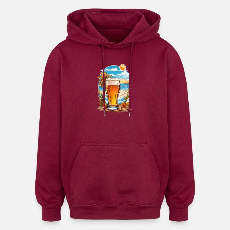 Strand Bier - Oversized Unisex Hoodie - Burgunderrot