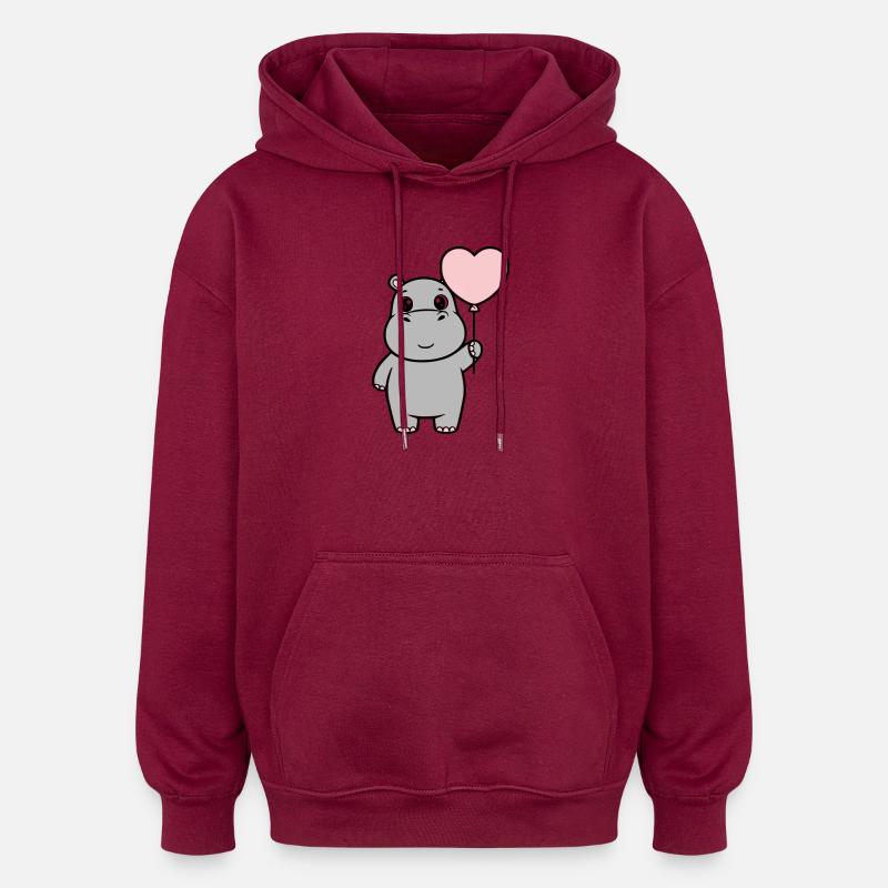Amour en cœur d’hippopotame doux - Sweat à capuche oversize unisexe - bordeaux