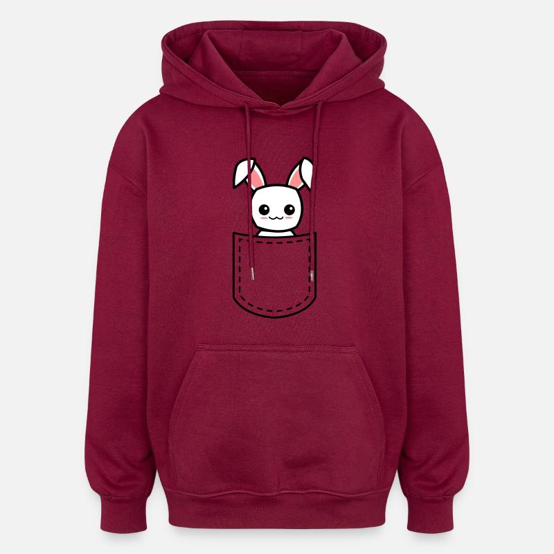 lapin dans une poche - Sweat à capuche oversize unisexe - bordeaux