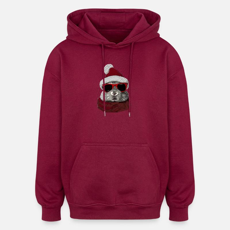 Lunettes Lapin Noël Motif Lapin - Sweat à capuche oversize unisexe - bordeaux