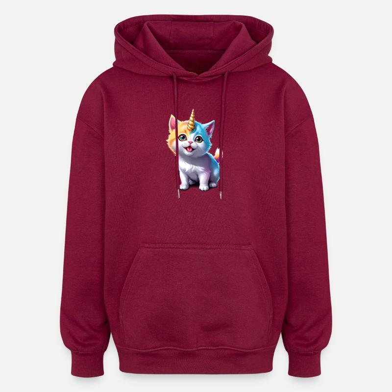 Unicorn Kitten - Oversized Unisex Hoodie - burgundy
