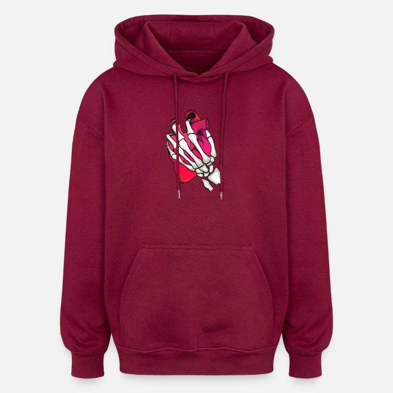 Coeur dans la main squelette - Sweat à capuche oversize unisexe - bordeaux