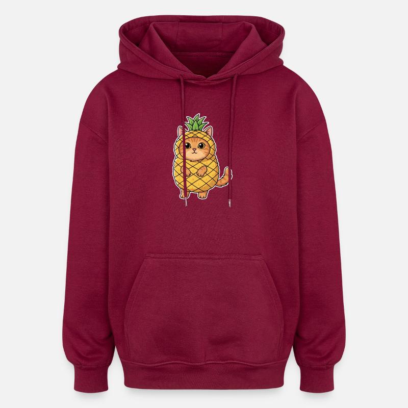Chat ananas - Sweat à capuche oversize unisexe - bordeaux