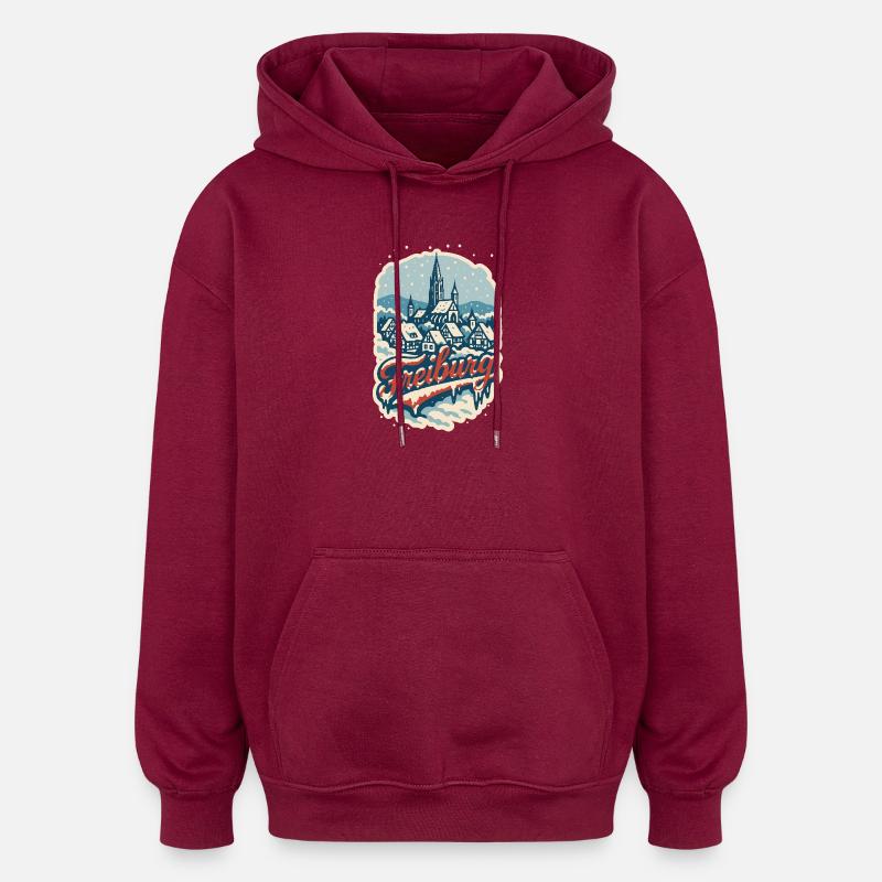 Freiburg Winterzauber   - Oversized Unisex Hoodie - Burgunderrot