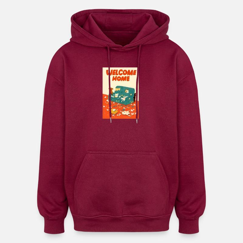 Illustration de chiens coquins mignons - Sweat à capuche oversize unisexe - bordeaux