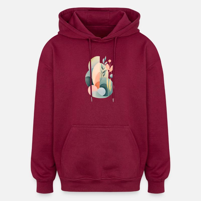 Pastel Abstract Flora Composition - Oversized Unisex Hoodie - burgundy