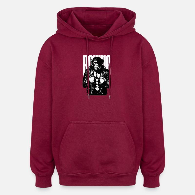Monkey Boxer Rebel Monkey in Leder-Boxjacke - Oversized Unisex Hoodie - Burgunderrot